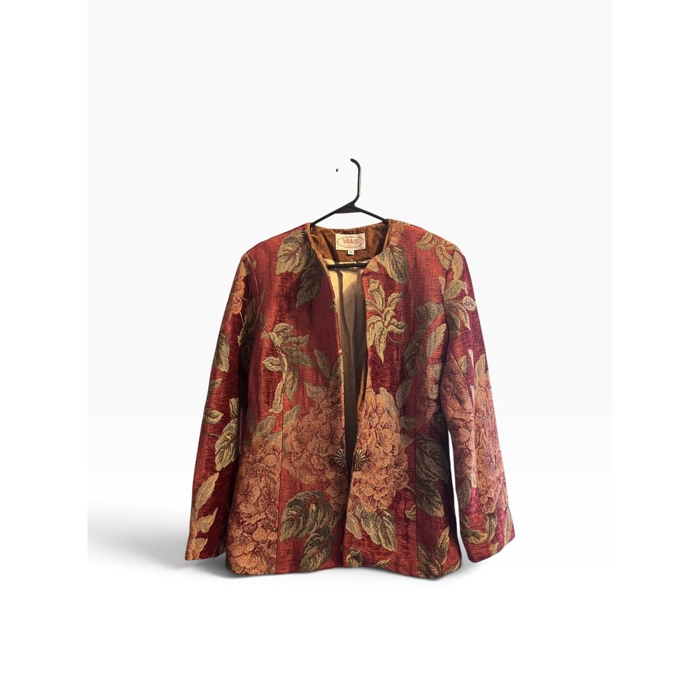 Wraps Collection Red Floral Tapestry Chenille Blazer Jacket Vintage USA Made M